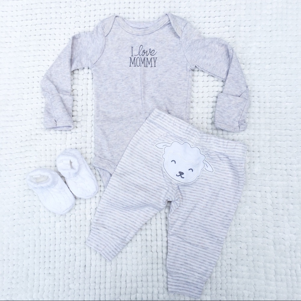 EUC 2-Piece Lamb Bottom Set & Booties by Carter’s